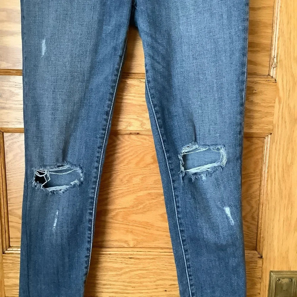 LEVI'S 721 High Rise Distressed Skinny Jeans Raw Hem Blue Size 28 - Picture 6 of 14